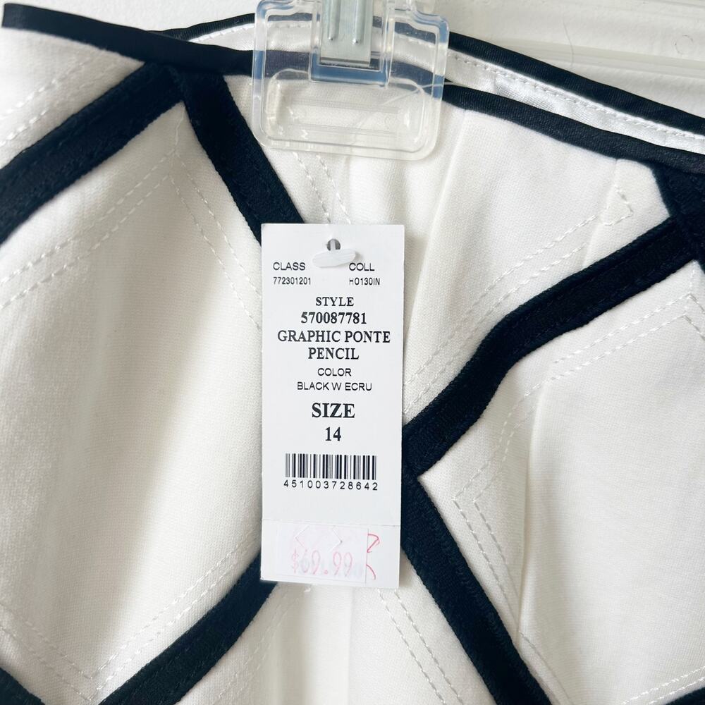 White House Black Market Ponte Pencil Skirt Size 14 NWT White Black Lattice - Picture 8 of 9